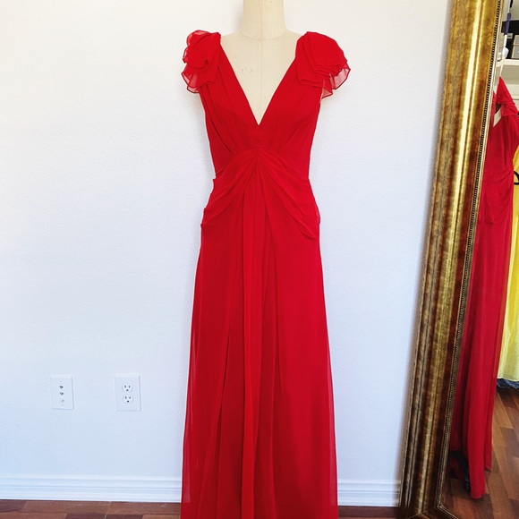 JILL Jill Stuart red silk chiffon maxi gown 2 - Picture 3 of 5